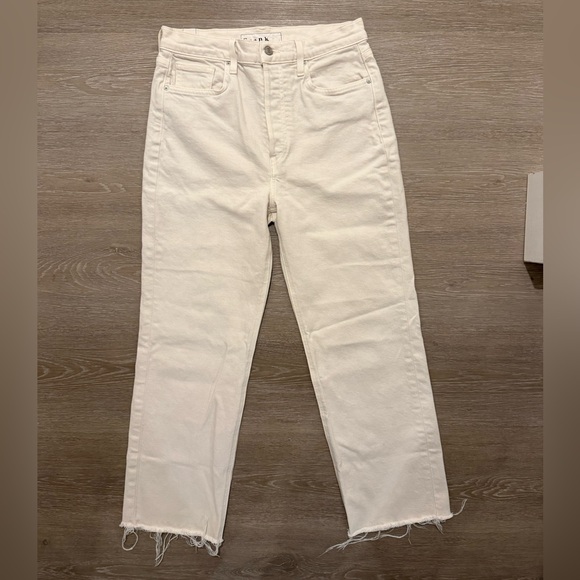 Frank & Eileen Monaghan Ivory High Rise Straight Crop Raw Hem Jeans 30 - Picture 2 of 15